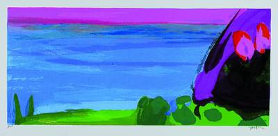 Amos Yaskil, 1935 Haifa, lebt und arbeitet in Tiberias,Farbserigraphie, rechts unten signiert, ca. 27,5x 61 cm