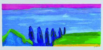 Amos Yaskil, 1935 Haifa, Siebdruck auf weißem Papier, rechts unten signiert, ca. 28x 66,5 cm