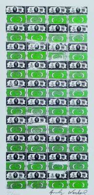 Andy Warhol, 1928-1987, Dollars, Farbsiebdruck, signiert und nummeriert 672/2400, ca. 16 x 35 cm, rückseitig gestempelt sfmoma