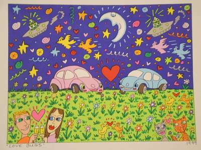 James Rizzi, 1950-2011, Love Bugs, 1999, Farblithografie auf Bütten, ca. 30,5 x 23 cm