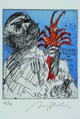 Alfred Hrdlicka 1928-2009, 2 Radierungen, Strapsmaus a la Picasso,rechts unten signiert,54/70, ca. 20x16, Der raue Mann und die Languste, rechts ...
