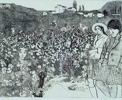Anthony Gross, 1905-1984, "Grape pickers", Radierung, signiert, nummeriert 106/250, ca. 28 x 34,5 cm