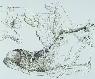 Günter Grass, geb. 1927," Bayrischer Schuh" zwei Hände und Stiefel, Radierung, signiert '74, nummeriert 2/250, ca. 32,5 x 39 cm