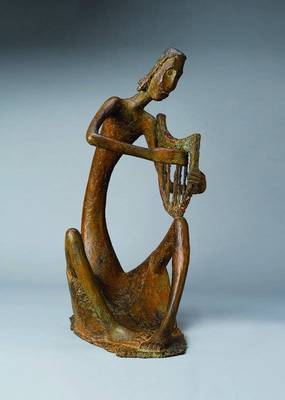 Erich Glauer, 1903 Liegnitz-1987 Stuttgart, Harfespieler, Bronzeskulptur, signiert, H. ca. 62cm