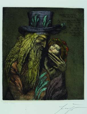 Prof. Ernst Fuchs, geb. 1930 Wien, Farbradierung, handsigniert und num. 2873/ 3000, ca. 18x16cm, unter Glas, Rahmen