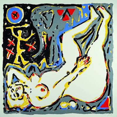 A.R. Penck, geb. 1939 Dresden, Der graue Elefant, die Diva und der Krieger, eine Eifersuchtsgeschichte, Serigraphie, rechts unten signiert, ...