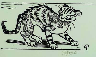 Otto Pankok, 1893-1966, Katze, Holzschnitt, rechts unten signiert, ca. 32x45 cm, unter Glas, Rahmen