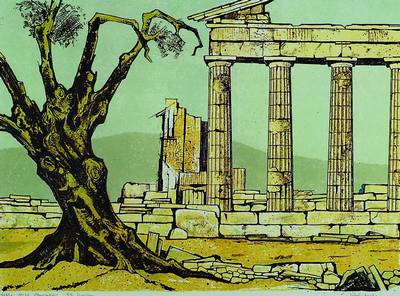 Erich Rockenbach, 1911-1984, drei Lithographien, Ruinenlandschaft, num. 25/30, "Art Sizilien", num. 11/20 und Stillleben mit Kürbissen, ...