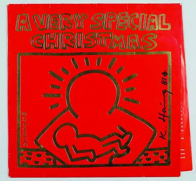 Keith Haring, 1959-1990, A Very Special Christmas, Schallplatte, handsigniert, datiert 87, ca. 31x31 cm, unter Glas, gerahmt