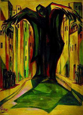 Philipp Dott, 1912-1970 Koblenz, Der Golem, rückseitig so betitelt und datiert 1932, Öl/Malkarton, links unten signiert, ca. 100x74.5 cm, Rahmen