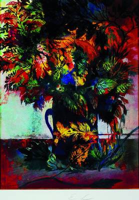 Ernst Fuchs, geb. 1930, Blumen, Farbsiebdruck, handmonogrammiert, ca. 59x35 cm, unter Glas, Rahmen
