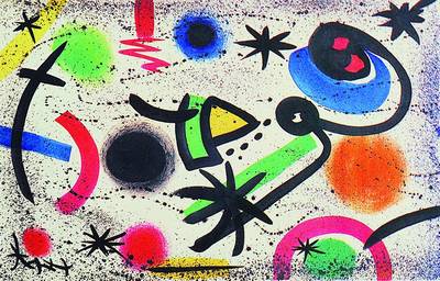 Joan Miro, 1893-1983, Farblithographie, handsigniert und num. 23/200, Stempel - Galerie Maecht, Paris 65, ca. 28,5x44 cm