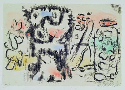 Willi Baumeister, 1889-1955, Urzeitgestalten, Lithographie, rechts unten handsigniert, mit L bezeichnet auf der linken Seite, Blatt außerhalb der ...