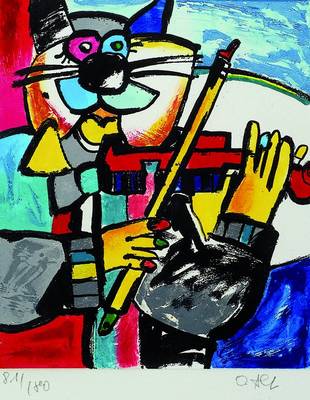 Otmar Alt, geb. 1940, Musizierende Katze, Caborundum Radierung, rechts unten signiert, Auflage 81/180, ca. 37x32 cm, unter Glas, Rahmen