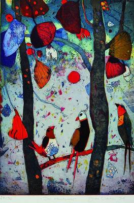 Jutta Votteler, geb. 1959, Im Mondwald, Farbradierung auf Bütten, Auflage 27/90, rechts unten signiert, datiert 91, mit Zertifikat, ca. 48x33,5 cm, ...