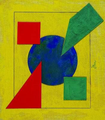 Johannes Itten, 1888-1967, Komposition, Collage, Malkarton auf Lwd, Öl, mittig unten signiert, ca. 34x39 cm, unter Glas, Rahmen