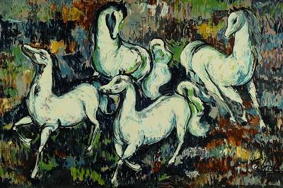 Julio Maria Cabra, geb. 1934, Pferde, Öl/Lwd, rechts unten signiert, ca. 60x90 cm, Rahmen