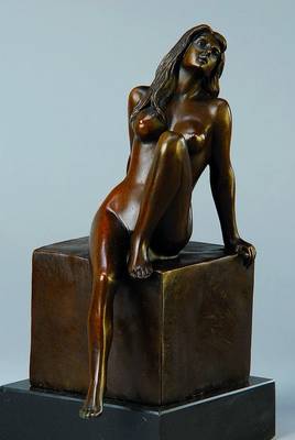 Milo, sitzender weiblicher Akt, Bronze, signiert Milo, Gesamt ca. 28 cm