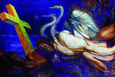 Ernst Fuchs, geb. 1930 Wien, Giclee auf handgemachtem Baumwollpapier, Die Schwanenreise, handsigniert und num. 18/300, ca. 39.5x55 cm
