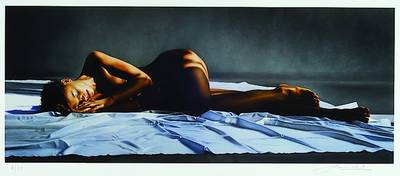 Peter Handel, geb. 1949 Anklam, Giclee auf handgemachtem Baumwollpapier, liegender weiblicher Akt, handsigniert und num. 8/25, ca. 22x55 cm