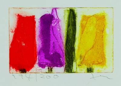 Klaus Fussmann, geb. 1938 Velbert, Farbradierung, 3 Tulpen, handsigniert und num. 114/200, ca. 4.5x7 cm