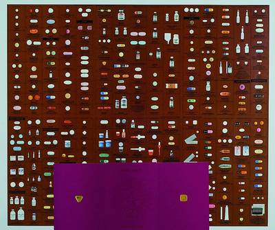 Damien Hirst, geb. 1965 Bristol, versch. Ausstellungen in London, Prag, Venedig u. Monaco u.a., hier: Wallpaper Pharmacy Bad Religion, Multiple, ...