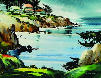 Robert Landry, 1921-1991, Küstenlandschaft in Kalifornien, Aquarell/Papier, rechts unten sign., ca. 40x50 cm, unter Glas, R.