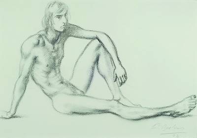 Arno Breker, 1900-1991, Sitzender männlicher Akt, Bleistift und Kohle, rechts unten signiert und datiert 73, ca. 35x50 cm, unter Glas, Rahmen
