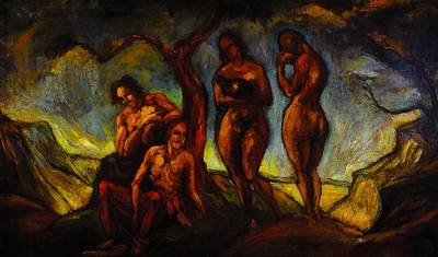 Zuschreibung: Ludwig von Hofmann, 1861-1945,Mythologische Szene, entstanden wohl in seiner Zeit in Rom 1899/1900, Öl/Lwd, unsigniert, ca. 67x112 cm