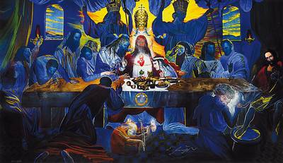Ernst Fuchs, geb. 1930 Wien, "Das letzte Abendmahl" 2012, Gicleedruck auf Leinwand, handsigniert und num. 31/350, ca. 50x86 cm, Blattgr. ...