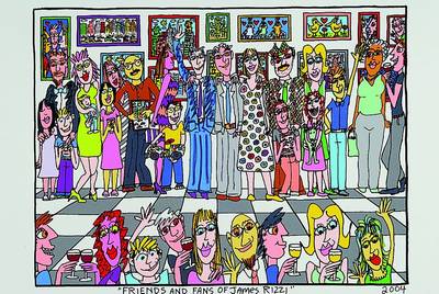 James Rizzi, 1950-2011 New York, "Friends and fans of James Rizzi", Original Farblithografie von 2004 auf Bütten, Blattgr. ca. 35.5x27.5 ...
