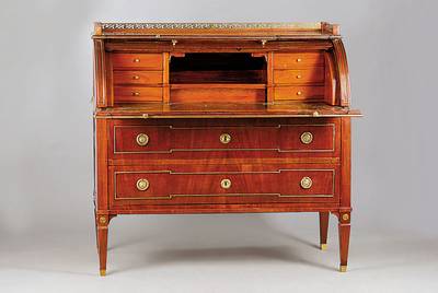 Zylinderbureau, deutsch, um 1780, im Röntgenstil, Mahagoni, aus Privatsammlung aus Neuwied, ausgefallenes Möbel aus der Zeit, im 19. Jh. ...