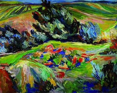 Zuschreibung: Franz Heckendorf, 1888-1962, weite sommerliche Landschaft, Öl/Lwd, unsigniert, ca. 80x100 cm, Rahmen