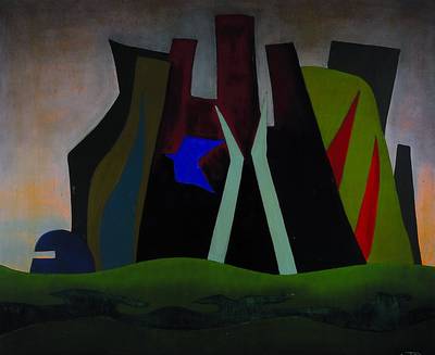 Paul Zuta, Wiesbadener Künstler und Galerist, geb. 1921, abstrakte Komposition, Öl/Platte, Rückseite auch bemalt, signiert, ca. 88x100 cm, min. ...