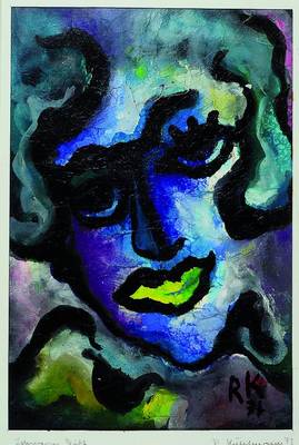 Rudolf Kuhlmann, 1901-1976, abstrakte Komposition, Kopf in stiltypischer Manier der 70er Jahre, blau-grün und lilagrundig, Gesicht schwarz ...