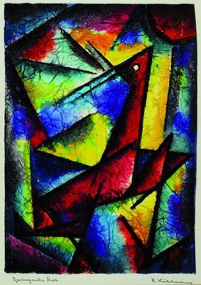 Rudolf Kuhlmann, 1901-1976, abstrakte Komposition, Mischtechnik, Acryl auf Papier, Titel: springendes Reh, geometrisierende Auffassung, z.T. reine ...
