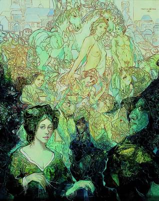 Merino del Nero, Jose, geb. 1934 Santander/ Spanien, "Die Segnung der Prinzessin" reiche Figurenstaffage mit Pferden vor einer stil. ...