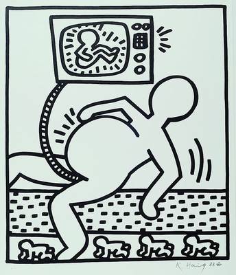 Keith Haring, 1958 Reading - 1990 New York, Lithographie, handsigniert, datiert 1983, ca. 48x34 cm, unter Glas gerahmt