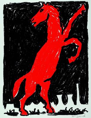 A.R. Penck, geb. 1939 Dresden, Rotes Pferd, Farboffset, handsigniert, ca. 62x47 cm,unter Glas gerahmt