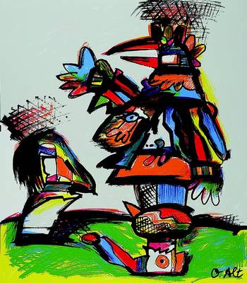 Otmar Alt, geb. 1940, abstrakte Katzendarstellungen, zwei Farbsiebdrucke, je handsign., je ca. 46x37 cm