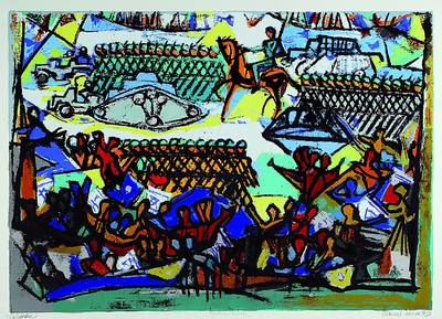 Marcel Janco, 1895- 1984, Lithographie, La Parade, epreuve artiste, signiert bezeichnet und datiert 1950, ca. 53x75 cm, l. Gebr.spuren, fingerfleckig