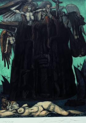 Prof. Ernst Fuchs, geb. 1930 Wien, Farblithographie, handsigniert und num. 110/200, Motiv ca. 49,5x34 cm, PP, unter Glas gerahmt