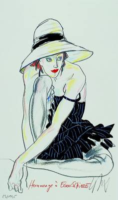 Wolfgang, Joop, geb. 1944, Hommage a Egon Schiele, Farblithographie, handsigniert u. nummeriert 83/195, ca.50x70cm