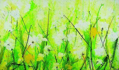 Marion Schmidt, geb. 1963 Eschwege, Löwenzahnwiese, Acryl/Lwd., handsigniert, rückseitig gestempelt und datiert 10/2013, ca.60x100 cm