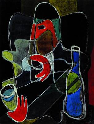 Xavier Piala, 1910-1973, abstrakte Komposition, trinkende Figur, geometrisierend bzw. vegetativer Einschlag, reine Farbigkeit, Moment des Trinkens ...