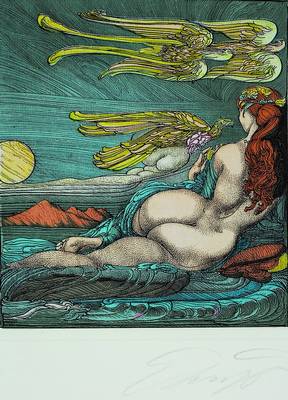 Ernst Fuchs, geb. 1930 Wien, Bachnymphe, Farbradierung, handsigniert, ca. 18.5x16.5 cm,Blattgr. ca. 29x26 cm