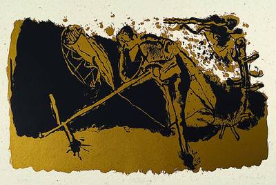 Neo Rauch, geb. 1960, Serigraphie auf grobfaserigem dickem Halbkarton, 1991, handsigniert und num. 2/15, Blattgr. ca. 45x62 cm