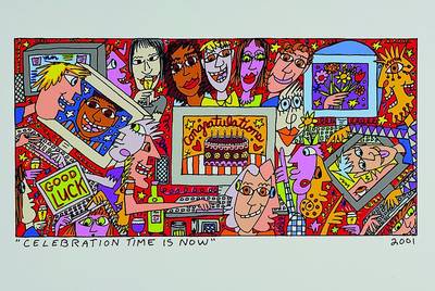 James Rizzi, 1950-2011, "Celebration time is now", Original Farblithographie von 2001 auf Bütten, ca. 14,5x28,5 cm, Blattgr. ca. 22,5x36cm