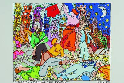 James Rizzi, 1950-2011, "Liberty leading the people", Original Farblithographie von 1998 auf Bütten, ca. 20,5x24,5 cm, Blattgr. ca. ...