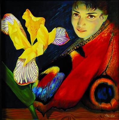 Tiran Gikorjan, zeitgenössischer Maler, Junge Frau mit Orchidee, Öl/Lwd, rechts unten signiert und datiert 99, ca. 40x40cm, Rahmen
